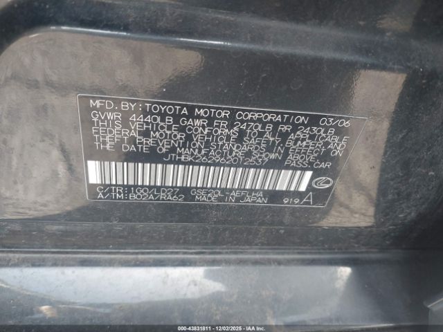 2006 LEXUS IS 250 JTHBK262962012537 Photo 8