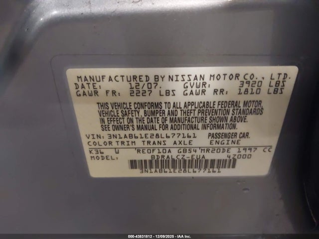 Aukcja sprzedaży 2008 Nissan Sentra 2.0, vin: 3N1AB61E28L677161, numer aukcji: 43831812