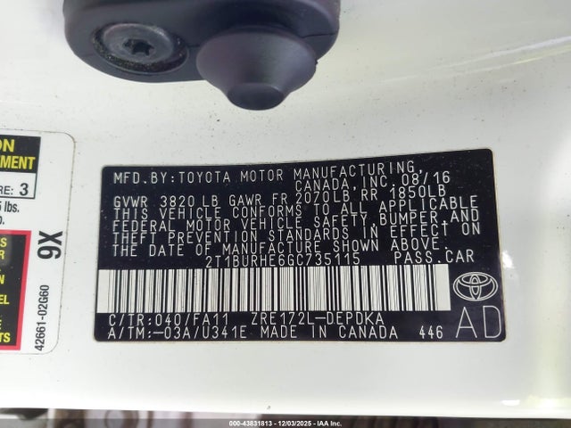 2016 TOYOTA COROLLA 2T1BURHE6GC735115 Photo 8