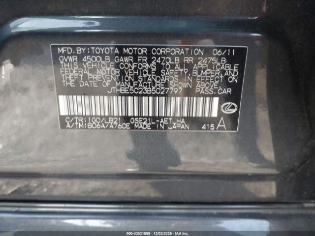 2011 LEXUS IS 350 JTHBE5C23B5027797 Photo 8