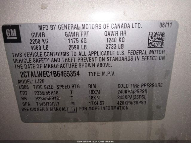 2011 GMC TERRAIN 2CTALWEC1B6465354 Photo 8