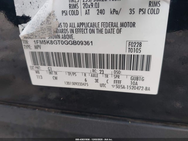 2016 FORD EXPLORER 1FM5K8GT0GGB09361 Photo 8