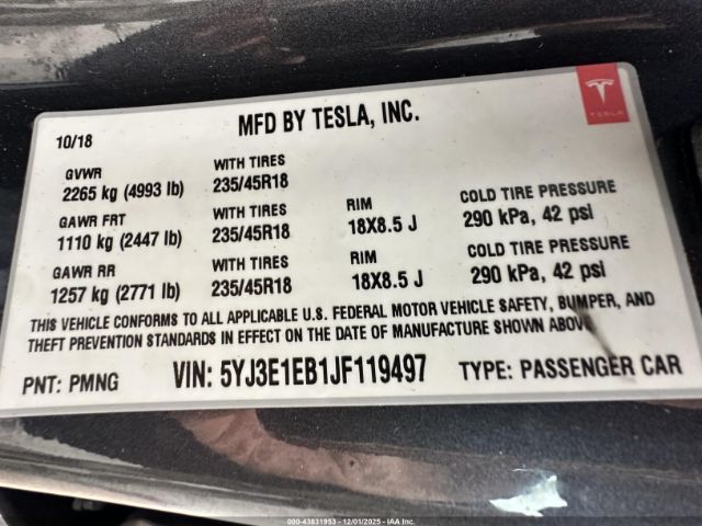 2018 TESLA MODEL 3 5YJ3E1EB1JF119497 Photo 8