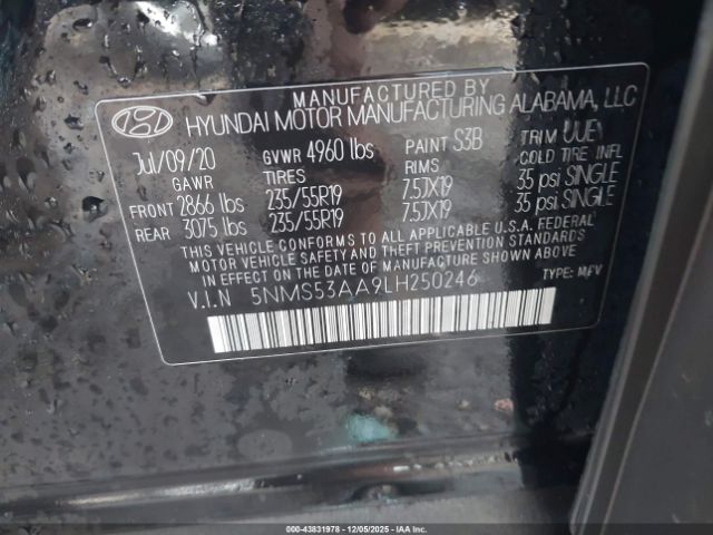 2020 HYUNDAI SANTA FE 5NMS53AA9LH250246 Photo 8