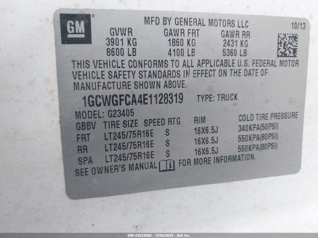Chevrolet Express 2500 Work Van 2014 1GCWGFCA4E1128319 Image 9