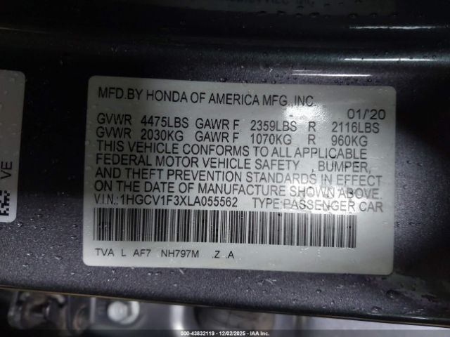 2020 HONDA ACCORD 1HGCV1F3XLA055562 Photo 8