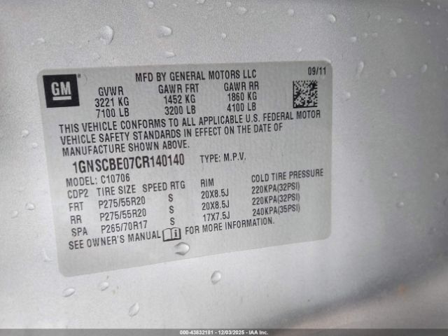 2012 CHEVROLET TAHOE 1GNSCBE07CR140140 Photo 8