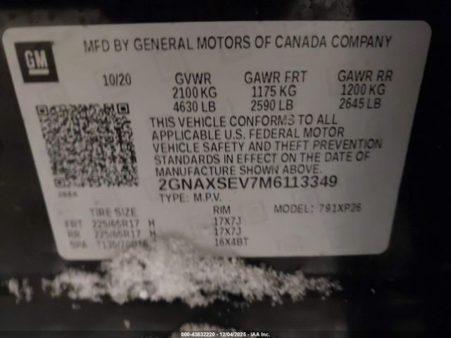 2021 CHEVROLET EQUINOX 2GNAXSEV7M6113349 Photo 8