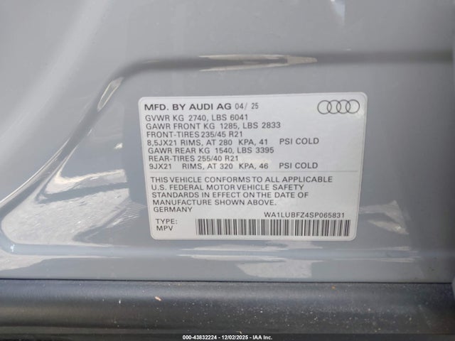 2025 AUDI Q4 E-TRON WA1LUBFZ4SP065831 Photo 8