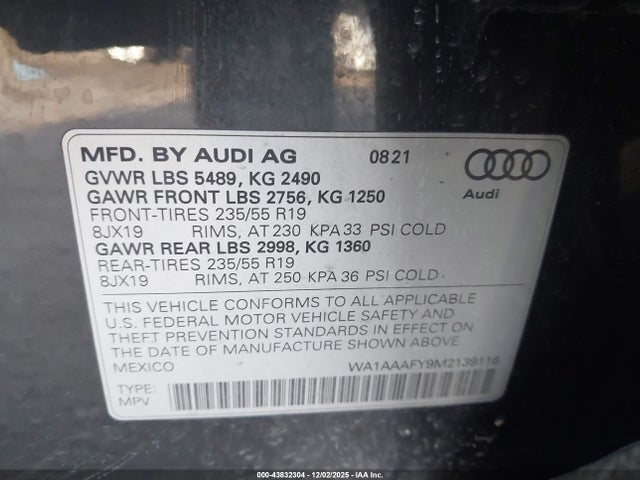 2021 AUDI Q5 WA1AAAFY9M2139116 Photo 8