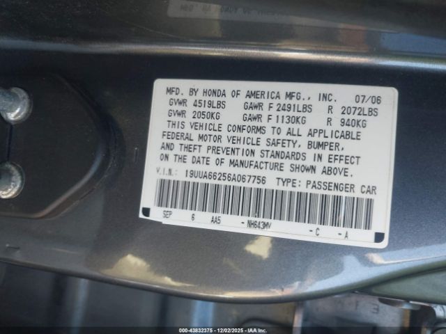 2006 ACURA TL 19UUA66256A067756 Photo 8