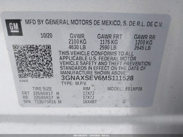 2021 CHEVROLET EQUINOX 3GNAXSEV6MS111528 Photo 8