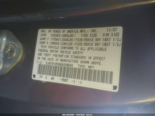 2008 ACURA RDX 5J8TB18598A008845 Photo 8