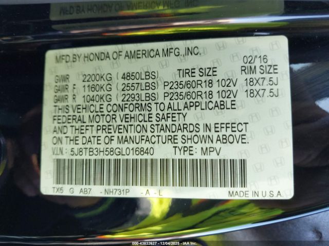 2016 ACURA RDX 5J8TB3H58GL016840 Photo 8