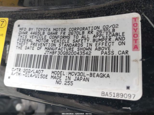 2002 LEXUS ES 300 JTHBF30G820043542 Photo 8