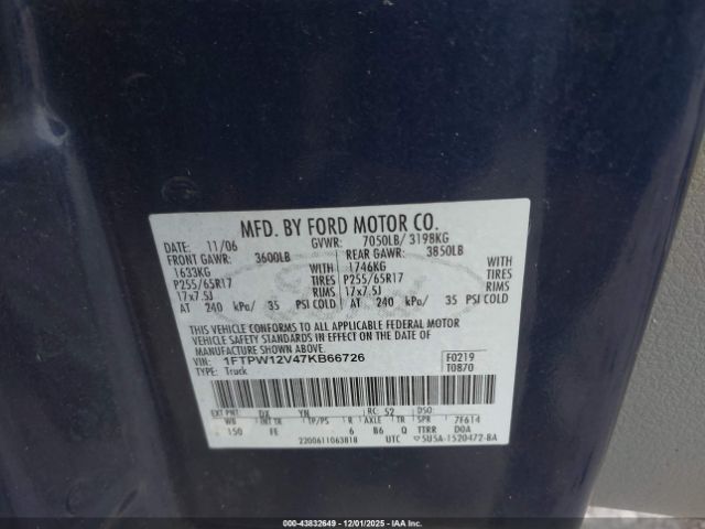 2007 FORD F-150 1FTPW12V47KB66726 Photo 8