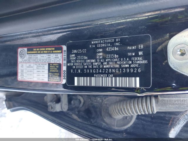 2022 KIA K5 5XXG34J28NG139926 Photo 8