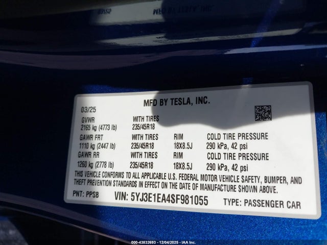 2025 TESLA MODEL 3 5YJ3E1EA4SF981055 Photo 8