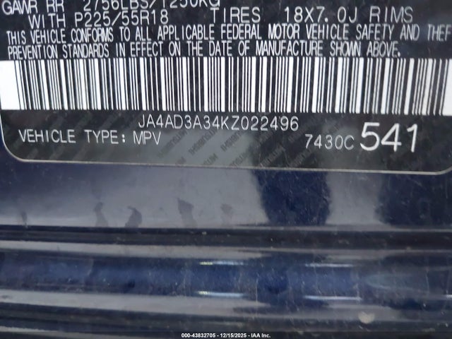 2019 MITSUBISHI OUTLANDER JA4AD3A34KZ022496 Photo 8