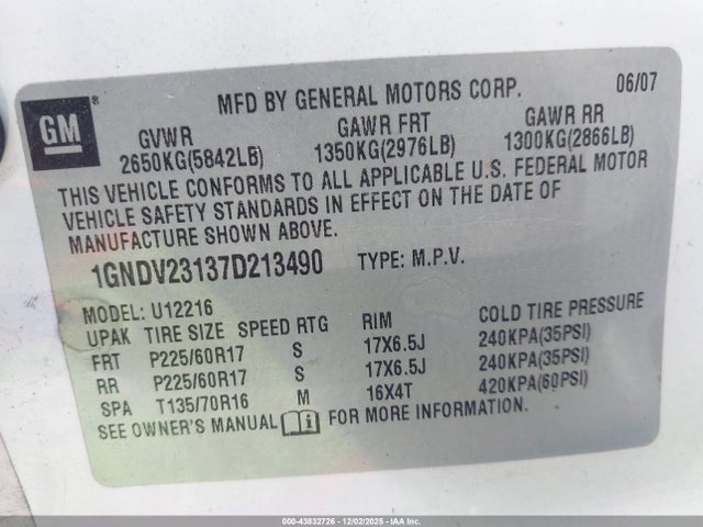 2007 CHEVROLET UPLANDER 1GNDV23137D213490 Photo 8