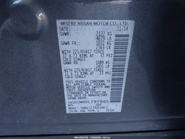 Nissan ROGUE SV 2015 5N1AT2MV0FC797995 Image 9