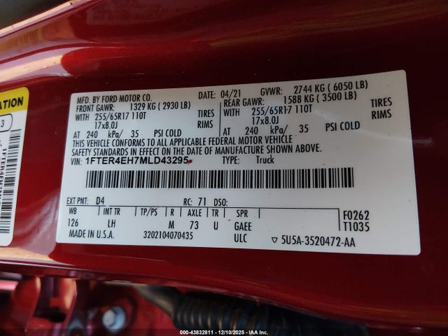 1FTER4EH7MLD43295 Ford Ranger Xlt