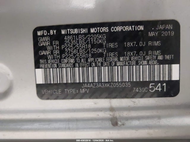 2019 MITSUBISHI OUTLANDER JA4AZ3A3XKZ055035 Photo 8