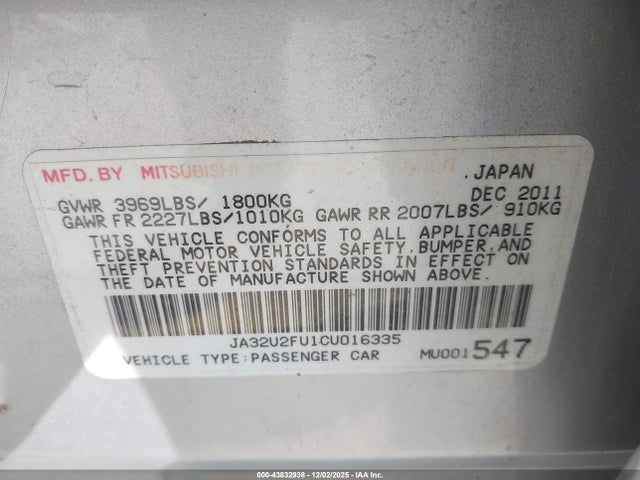 2012 MITSUBISHI LANCER JA32U2FU1CU016335 Photo 8