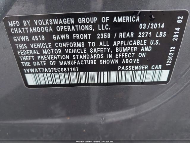 2014 VOLKSWAGEN PASSAT 1VWAT7A37EC087167 Photo 8