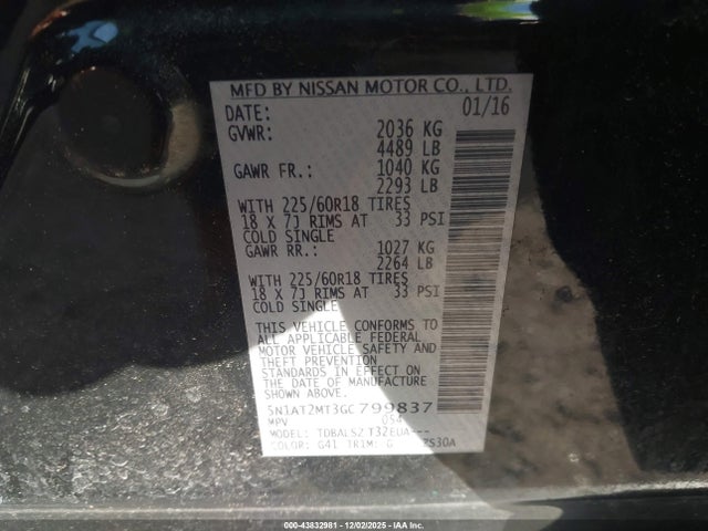 5N1AT2MT3GC799837 Nissan Rogue Sl