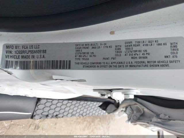 2025 Ram 1500 მანქანა იყიდება აუქციონზე, vin: 1C6SRFLP9SN609188, აუქციონის ნომერი: 43832997