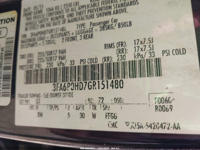 2016 FORD FUSION 3FA6P0HD7GR151480 Photo 8