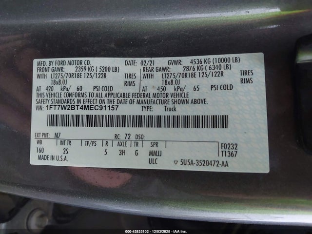 Ford F-250 Xlt 2021 1FT7W2BT4MEC91157 Image 9