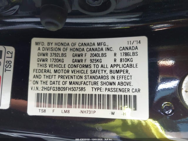 Honda Civic Ex-l 2015 2HGFG3B09FH507585 Image 9