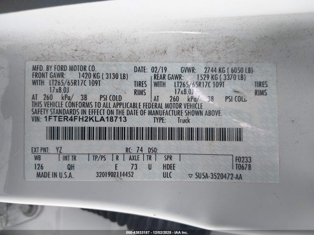 Ford RANGER XL 2019 1FTER4FH2KLA18713 Image 9