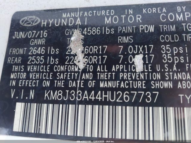 2017 HYUNDAI TUCSON KM8J33A44HU267737 Photo 8