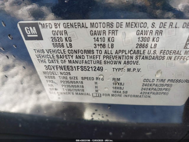 2015 CADILLAC SRX 3GYFNEE31FS521249 Photo 8