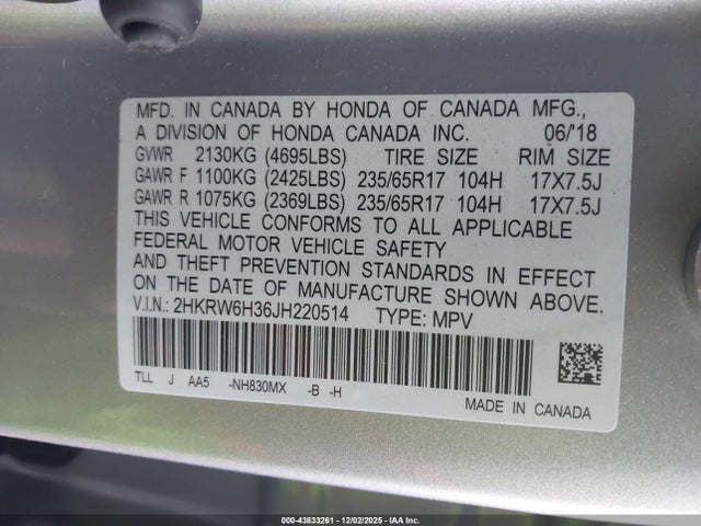 2HKRW6H36JH220514 Honda CR-V LX