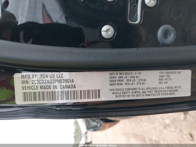 Продажа на аукционе авто 2023 Dodge Challenger Sxt, vin: 2C3CDZAG2PH574014, номер лота: 43833303
