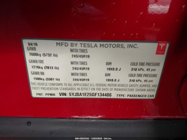 2016 TESLA MODEL S 5YJSA1E25GF134486 Photo 8