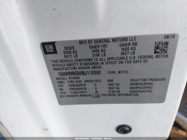 2011 GMC ACADIA 1GKKRRED6BJ118392 Photo 8