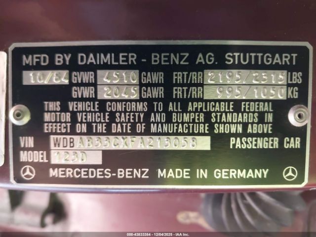 1985 MERCEDES-BENZ 300 WDBAB33CXFA213058 Photo 8