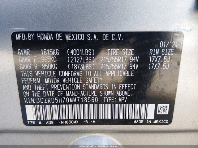 2021 HONDA HR-V 3CZRU5H70MM718560 Photo 8
