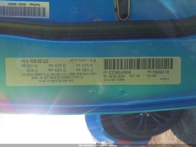 Aukcja sprzedaży 2018 Dodge Charger Sxt Rwd, vin: 2C3CDXBG3JH336246, numer aukcji: 43833428