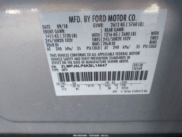 2019 LINCOLN NAUTILUS 2LMPJ6LP6KBL14647 Photo 8