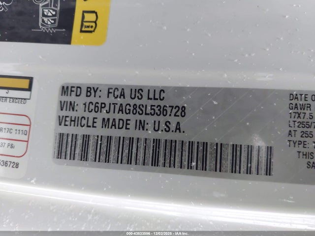 43833596 :رقم المزاد ، 1C6PJTAG8SL536728 vin ، 2025 Jeep Gladiator High Tide مزاد بيع