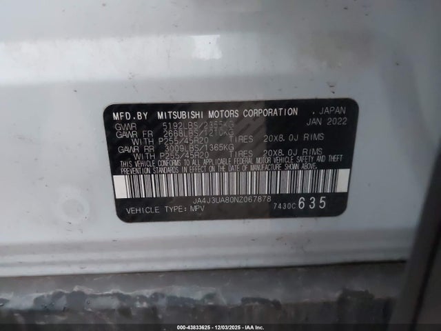 2022 MITSUBISHI OUTLANDER JA4J3UA80NZ067878 Photo 8