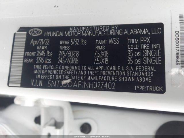 2022 HYUNDAI SANTA CRUZ 5NTJDDAF1NH027402 Photo 8