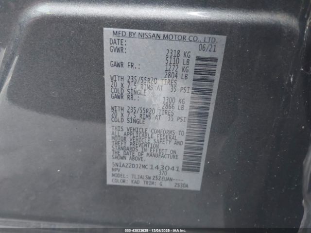 2021 NISSAN MURANO 5N1AZ2DJ2MC143041 Photo 8