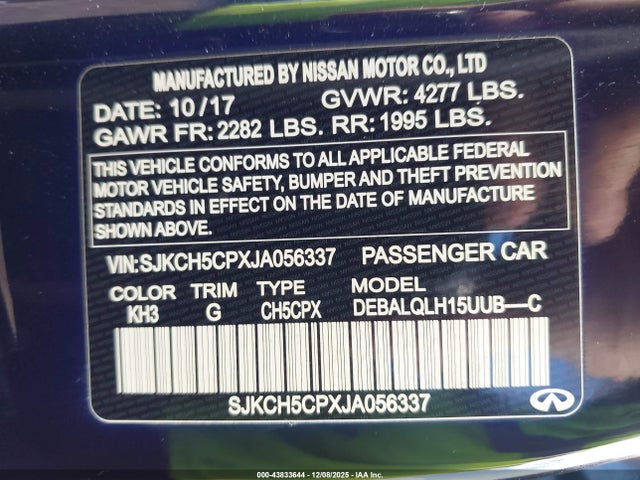Продаж на аукціоні авто 2018 Infiniti Qx30 Luxury, vin: SJKCH5CPXJA056337, номер лоту: 43833644